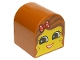 Part No: 3664pb21  Name: Duplo, Brick 2 x 2 x 2 Slope Curved Double with Yellow Girl Face, Dark Brown Streaks in Hair, Red Bow with Polka Dot, Open Mouth Smile with Teeth, Freckles Pattern