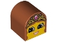 Part No: 3664pb23  Name: Duplo, Brick 2 x 2 x 2 Slope Curved Double with Yellow Girl Face, Gold Crown with Dark Pink Jewel, Open Mouth Smile with Teeth Pattern