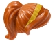 Part No: 87990pb02  Name: Minifigure, Hair Female Ponytail and Swept Sideways Fringe with Yellow Stripe (Hair Band) Pattern
