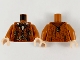 Part No: 973pb3983c01  Name: Torso Jacket with Reddish Brown Lapels and Vest, Dark Brown Bow Tie and Trim, Gold Chain and Tassels Pattern / Dark Orange Arms / Light Nougat Hands