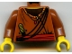 Part No: 973px185c01  Name: Torso Shirt with Button and Striped Collar over Black Undershirt, Red Sash, Pendant Necklace, Ropes, Dagger, Yellow Neck Pattern / Dark Orange Arms / Yellow Hands