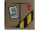 Part No: 3068pb1092  Name: Tile 2 x 2 with Parcel with Red Fragile Goblet, Barcode and Black and Yellow Danger Stripes on Transparent Background Pattern (Sticker) - Set 60022