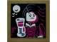 Part No: 3068pb2634  Name: Tile 2 x 2 with Portrait of Vampire Minifigure with Magenta Dress Holding Goblet, White Moon and Bats on Black Background Pattern