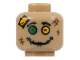 Part No: 3626cpb3098  Name: Minifigure, Head Scarecrow Dark Brown Stitched Eyebrows and Mouth, Green and Yellow Eyes, Patch, Reddish Brown Hashmarks Pattern - Hollow Stud (BAM)