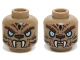 Part No: 3626pb1467  Name: Minifigure, Head Dual Sided Alien Chima Tiger with Fur, Fangs, Light Blue Eyes and Black Stripes, Neutral / Angry Pattern (Strainor)