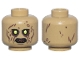 Part No: 3626pb3650  Name: Minifigure, Head Alien Zombie Upper Eyelids, Lime Eyes, Dark Brown Eye Shadow, Cheek Lines, Wrinkles, and Spots, Reddish Brown Bared Teeth Pattern