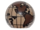 Part No: 61287pb005  Name: Cylinder Hemisphere 2 x 2 with Cutout with the Americas and South Pacific Dark Brown Globe Pattern