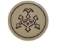 Part No: 67095pb149  Name: Tile, Round 3 x 3 with Dark Brown Hutt Cartel Crest Arrows Symbol and Circle Pattern (Sticker) - Set 75451