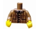 Lot ID: 369468417  Part No: 973pb0931c01  Name: Torso Plaid Coat with Layered Shoulder Detailing and Red Buttons Pattern / Dark Tan Arms / Yellow Hands