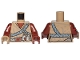 Part No: 973pb3860c01  Name: Torso Female Tunic and Sand Blue Plaited Belts Pattern / Reddish Brown Arms and Red and White Armor Plate Pattern on Right / Reddish Brown Hand Left / Dark Tan Hand Right