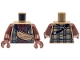 Part No: 973pb6206c01  Name: Torso Plaid Shirt Open with Blue Lines, Shoulder Bag with Black Strap, Reddish Brown Undershirt and Dark Red Scarf Pattern / Reddish Brown Arms / Reddish Brown Hands