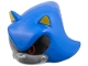 Part No: 109630pb01  Name: Minifigure, Head, Modified Hedgehog, Metal Sonic with Molded Flat Silver Face and Printed Yellow Inner Ears and Red Eyes on Black Background Pattern