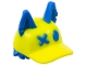Part No: 11099pb01  Name: Minifigure, Hair Combo, Hair with Hat, Short Hair, Pointed Ears and 'XO' and Molded Neon Yellow Ball Cap Pattern