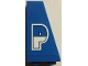 Part No: 2449pb007R  Name: Slope, Inverted 75 2 x 1 x 3 with Blue and White 'P' on Blue Background Pattern Model Right Side (Sticker) - Set 8214