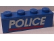 Part No: 3010pb174  Name: Brick 1 x 4 with White 'POLICE' Red Line on Blue Background Pattern (Sticker) - Set 3314