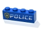Part No: 3010pb369  Name: Brick 1 x 4 with Bright Light Blue and White 'POLICE' and Gold Star Badge Pattern (Sticker) - Set 60246