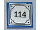 Part No: 3068pb0468  Name: Tile 2 x 2 with '114' on Silver Background Pattern (Sticker) - Set 8403