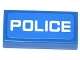 Part No: 3069pb0296  Name: Tile 1 x 2 with White 'POLICE' Thin Font on Blue Background Pattern (Sticker) - Sets 60041 / 60047