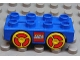 Part No: 31202c06pb01  Name: Duplo Car Base 2 x 4 with Yellow Wheels with LEGO Logo and Red on Wheels Pattern