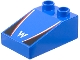 Part No: 35114pb012  Name: Duplo, Brick 3 x 2 Slope 33 with Williams Formula 1 Logo Stylized Capital Letter W, White and Red Stripes, Black Triangles Pattern