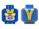 Part No: 3626pb2135  Name: Minifigure, Head Balaclava with Light Nougat Face, Gold Visor, Medium Nougat Chin Dimple, Bared Teeth, Yellow V Shape on Back Pattern
