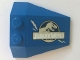 Part No: 48933pb021L  Name: Wedge 4 x 4 Triple with Stud Notches with Jurassic World Logo and Claw Scratch Marks on Blue Background Pattern Model Left Side (Sticker) - Set 75915