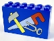 Part No: 6213px1  Name: Brick 2 x 6 x 3 with Light Gray Tongs, Hammer with Yellow Handle, and Hand Saw with Red Handle Pattern