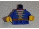 Part No: 973p34newc01  Name: Torso Pirate Jacket Open with Yellow Trim over Shirt with Red and White Horizontal Stripes, Dark Orange Belt with Buckle Pattern, Inside with Ribs (Reissue) / Blue Arms / Yellow Hands
