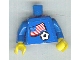 Part No: 973pb0818c02  Name: Torso Soccer Blue/White Team, American Flag Sticker Front, Black Number Sticker Back Pattern (specify number in listing) / Blue Arms / Yellow Hands