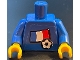 Part No: 973pb4904c01  Name: Torso Soccer Blue/White Team, French Flag Sticker Front, Black Number Sticker Back Pattern (specify number in listing) / Blue Arms / Yellow Hands