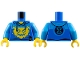 Part No: 973pb6210c01  Name: Torso Hoodie with Dark Azure Shoulders, Hood and Waistband, Yellow Neck and Creature Face, Hourglass on Back Pattern / Dark Azure Arms / Yellow Hands