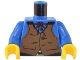 Part No: 973px162c01  Name: Torso Western Cowboy Brown Vest, Buckle, String Bow Tie Pattern / Blue Arms / Yellow Hands
