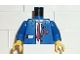 Part No: 973px32c01  Name: Torso Train Suit Open, Notepad, Red Long Tie and Logo Pattern / Blue Arms / Yellow Hands
