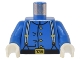 Part No: 973px42c01  Name: Torso Western Cavalry Uniform, 4 Buttons, Suspenders Pattern / Blue Arms / White Hands
