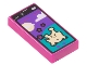 Part No: 3069pb1067  Name: Tile 1 x 2 with Cell Phone / Smartphone with Game with Bright Light Yellow Alien on Dark Turquoise Hill, Sun, Clouds, and Dark Purple Sky Pattern