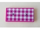 Part No: 87079pb0773  Name: Tile 2 x 4 with White and Magenta Checkered and Two Cushion Buttons Pattern (Sticker) - Set 41314