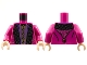 Part No: 973pb4371c01  Name: Torso Robe with Hood, Black and Dark Purple Panels, Ornate Silver and Gold Stitching, Metallic Pink Collar Pattern / Magenta Arms / Light Nougat Hands