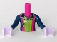 Part No: FTGpb166c01  Name: Torso Mini Doll Girl Dark Blue Top with Lime and Magenta Stripes Pattern, Lavender Hands with Dark Blue Sleeves