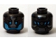 Part No: 3626cpb1303  Name: Minifigure, Head Alien with Blue Eyes and Mouth and Silver Plates Pattern - Hollow Stud