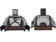 Part No: 973pb6108c01  Name: Torso SW Mandalorian Silver Armor Plates, Dark Brown Belt with Rope Edges and Pouches Pattern / Sand Blue Arms with Silver Shoulders, Armor Plates, Cuffs and Hoses Pattern / Black Hands