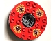 Part No: 98318c08pb01  Name: Turntable 6 x 6 x 1 1/3 Round Base Serrated with Red Top and Red, White, Yellow and Black Fangpyre Pattern (Ninjago Spinner)