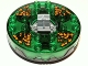 Part No: 98318c12pb01  Name: Turntable 6 x 6 x 1 1/3 Round Base Serrated with Trans-Green Top and Black and Orange Pattern (Ninjago Spinner)