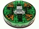Part No: bb0549c12pb01  Name: Turntable 6 x 6 x 1 1/3 Round Base Serrated with Trans-Green Top and Black and Orange Pattern (Ninjago Spinner)