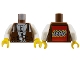 Lot ID: 330100009  Part No: 973px190ac01  Name: Torso Adventurers Desert Vest over White Shirt, Slingshot Pattern - LEGO Logo on Back / White Arms / Yellow Hands
