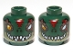 Part No: 3626pb0888  Name: Minifigure, Head Dual Sided Alien Chima Crocodile with Bright Light Orange Eye, Missing Eye, Red Forehead and Scar, Olive Green Lower Jaw, and White Sharp Teeth, Open / Closed Mouth Pattern