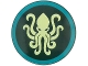 Part No: 75902pb35  Name: Minifigure, Shield Circular / Round Convex Face with Yellowish Green Kraken in Dark Turquoise Circle Pattern