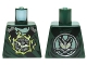 Lot ID: 319976562  Part No: 973pb2080  Name: Torso Ninjago Black and Silver Straps, Broken Emblem with Yellowish Green Flames, Round Silver Emblem on Back Pattern