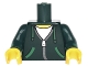 Part No: 973pb2789c01  Name: Torso Hoodie with Green Ties and Pockets, Silver Zipper over White Shirt Pattern / Dark Green Arms with Green Cuffs Pattern / Yellow Hands