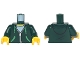 Lot ID: 156810654  Part No: 973pb2825c01  Name: Torso Hoodie with Green Ties and Pockets, Silver Zipper over White Shirt and Hood on Back Pattern / Dark Green Arms / Yellow Hands