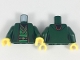 Part No: 973pb3024c01  Name: Torso Ninjago Female Robe over Bright Green Tunic with Sash and Black and Gold Trim Pattern / Dark Green Arms / Yellow Hands